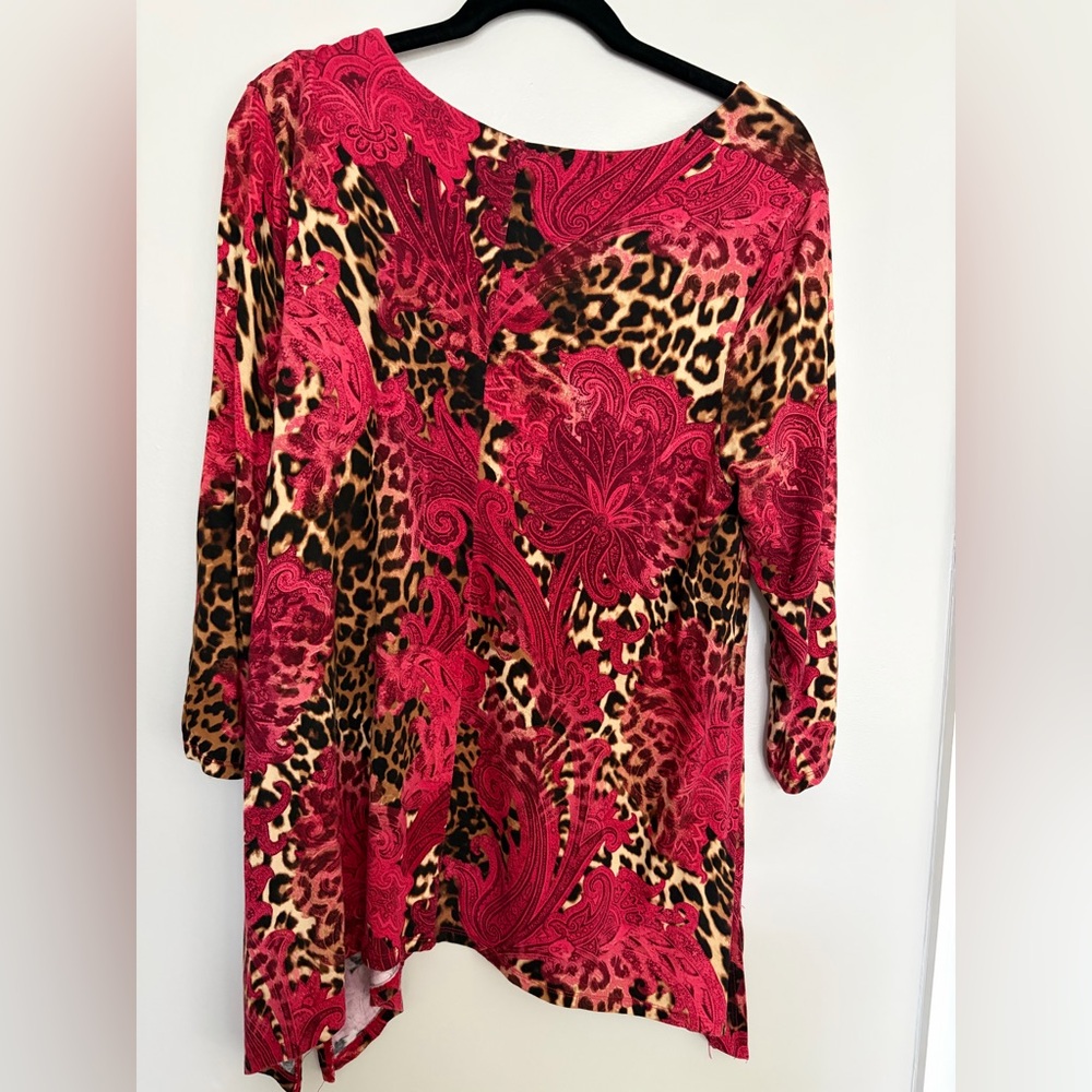 Chico's Brown and Burgundy Paisley-Leopard Tunic